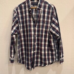 Roundtree & Yorke Navy and Burgundy Plaid Shirt